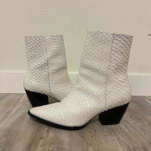 Embossed “Croc Skin” White Leather Booties